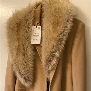 Zar wool coat detechable fur collar beige